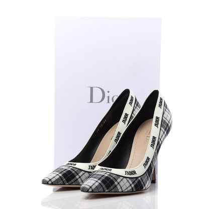 Christian Dior Canvas Ribbon Tartan Print Embroidered J'Adior 100mm Pumps 41 Black Off White 9 of 9