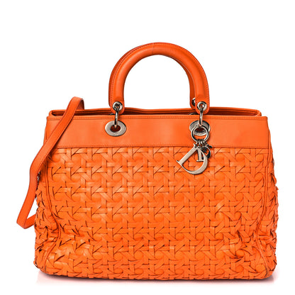 Christian Dior Lambskin Woven Lady Dior Avenue Tote Orange 1 of 13