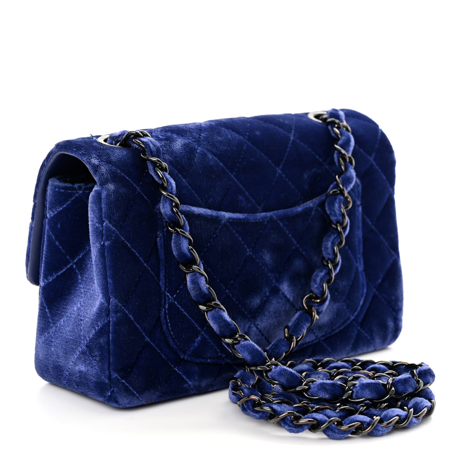 Chanel Velvet Quilted Mini Rectangular Flap Dark Blue 3 of 10