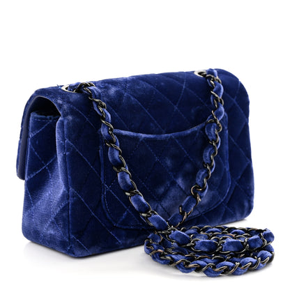 Chanel Velvet Quilted Mini Rectangular Flap Dark Blue 3 of 10