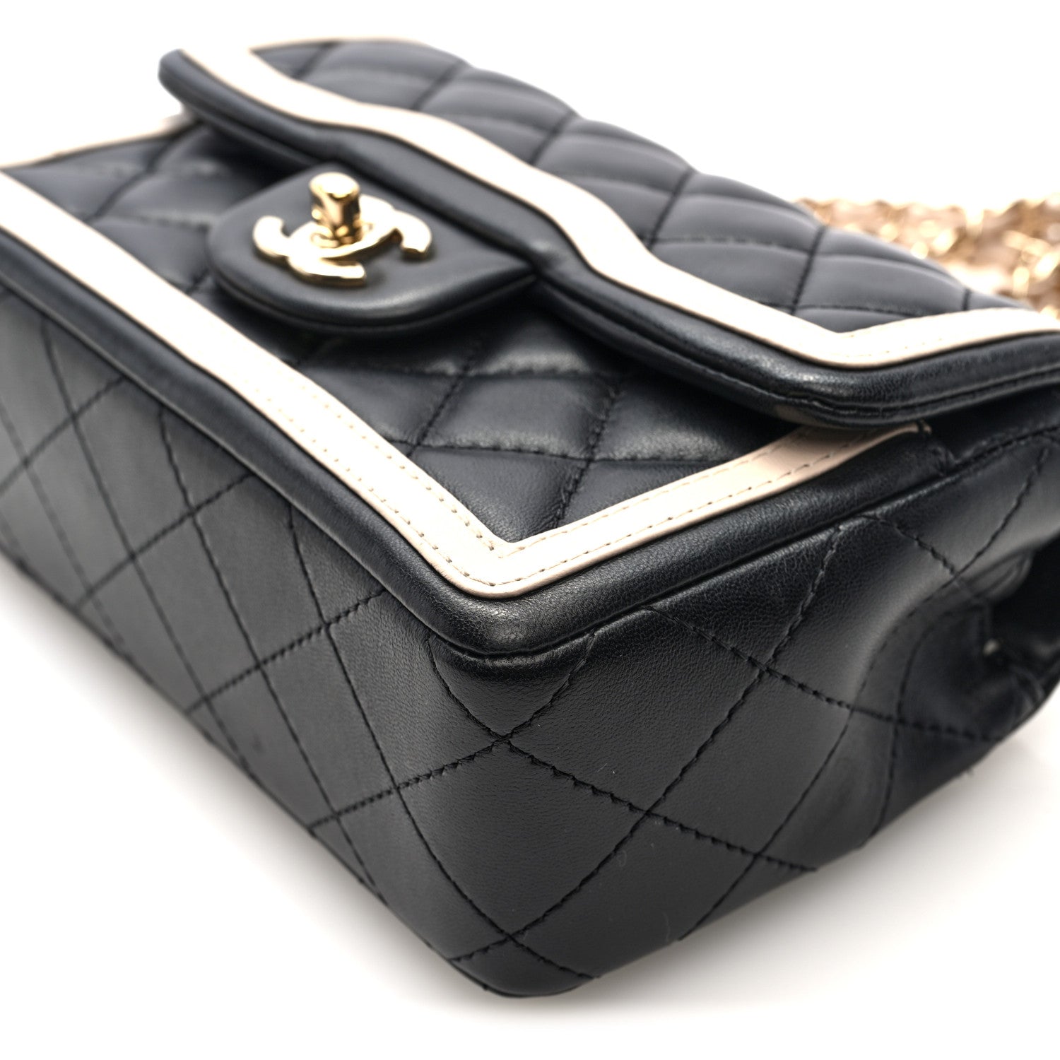 Chanel Shiny Lambskin Quilted Half Mini Flap Black Beige 10 of 10