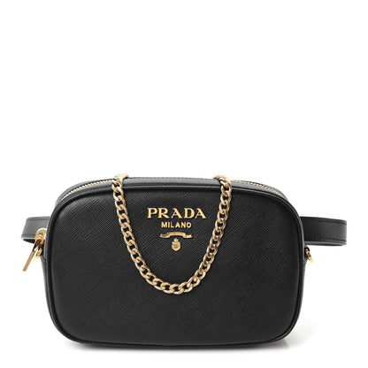 Prada Saffiano Lux Metal Belt Bag Black 1 of 9