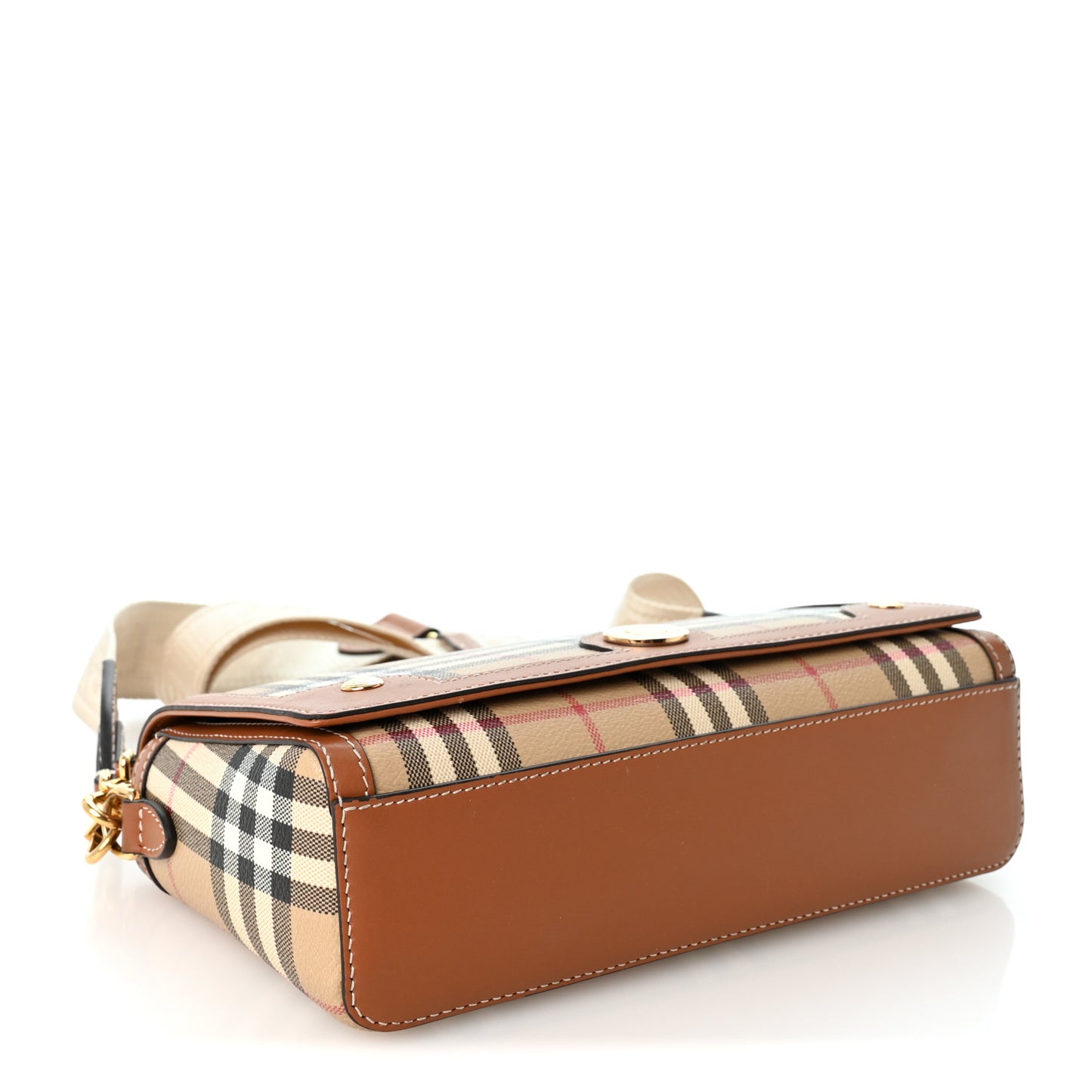 Coated Canvas Calfskin Vintage Check Small Note Crossbody Bag Briar Brown