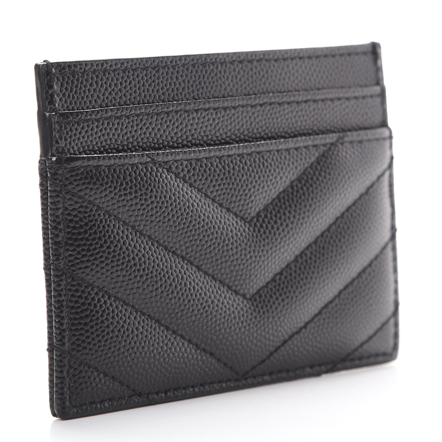 Saint Laurent Grain De Poudre Matelasse Chevron Monogram Credit Card Case Black 2 of 7