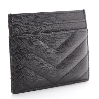 Saint Laurent Grain De Poudre Matelasse Chevron Monogram Credit Card Case Black 2 of 7