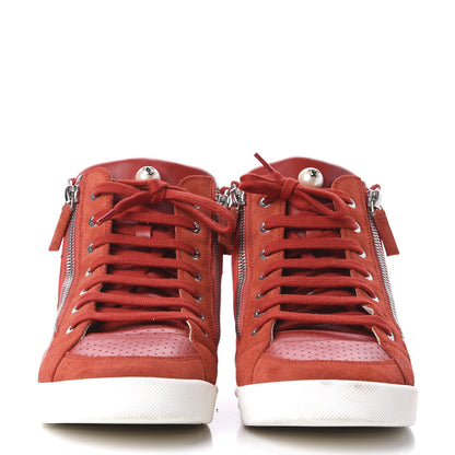 Chanel Calfskin Pearl High Top CC Sneakers 39 Red 2 of 10