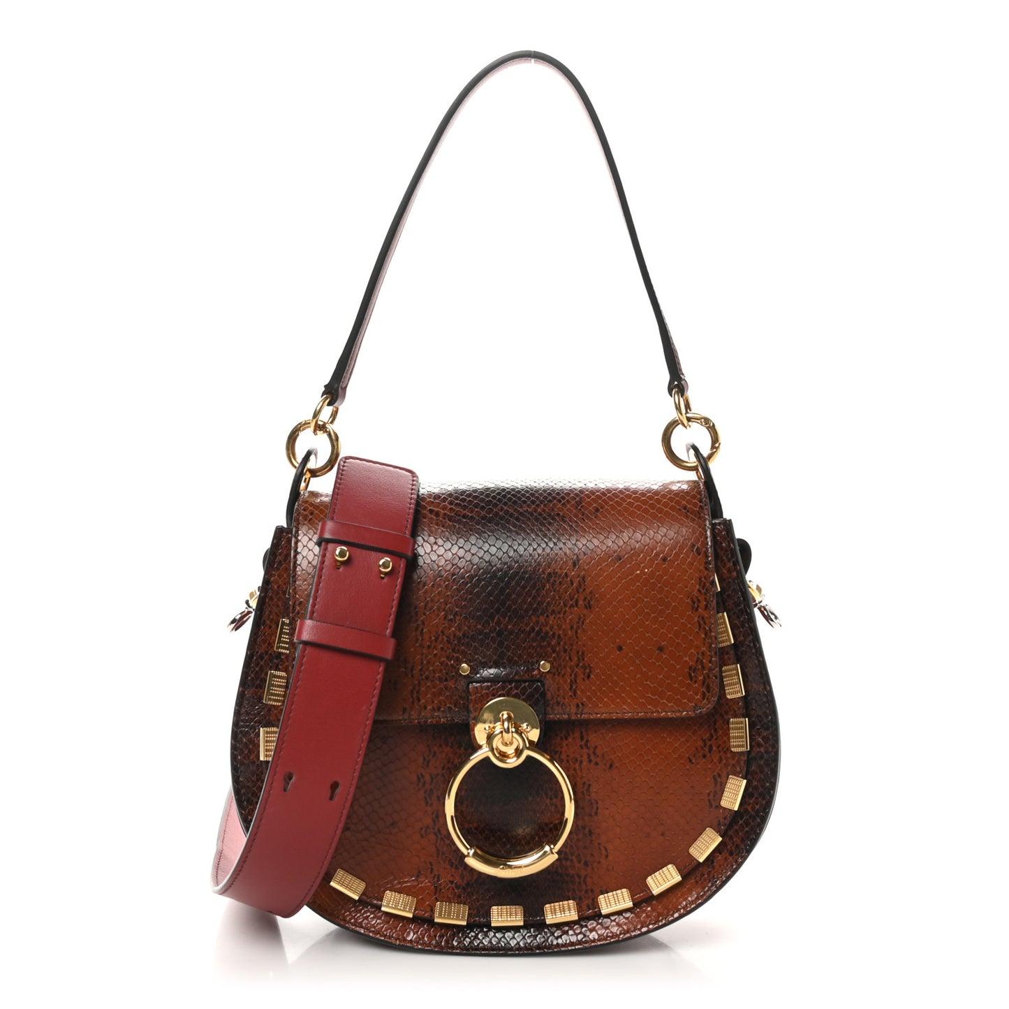 Calfskin Watersnake Embossed Large Tess Bag Red Black