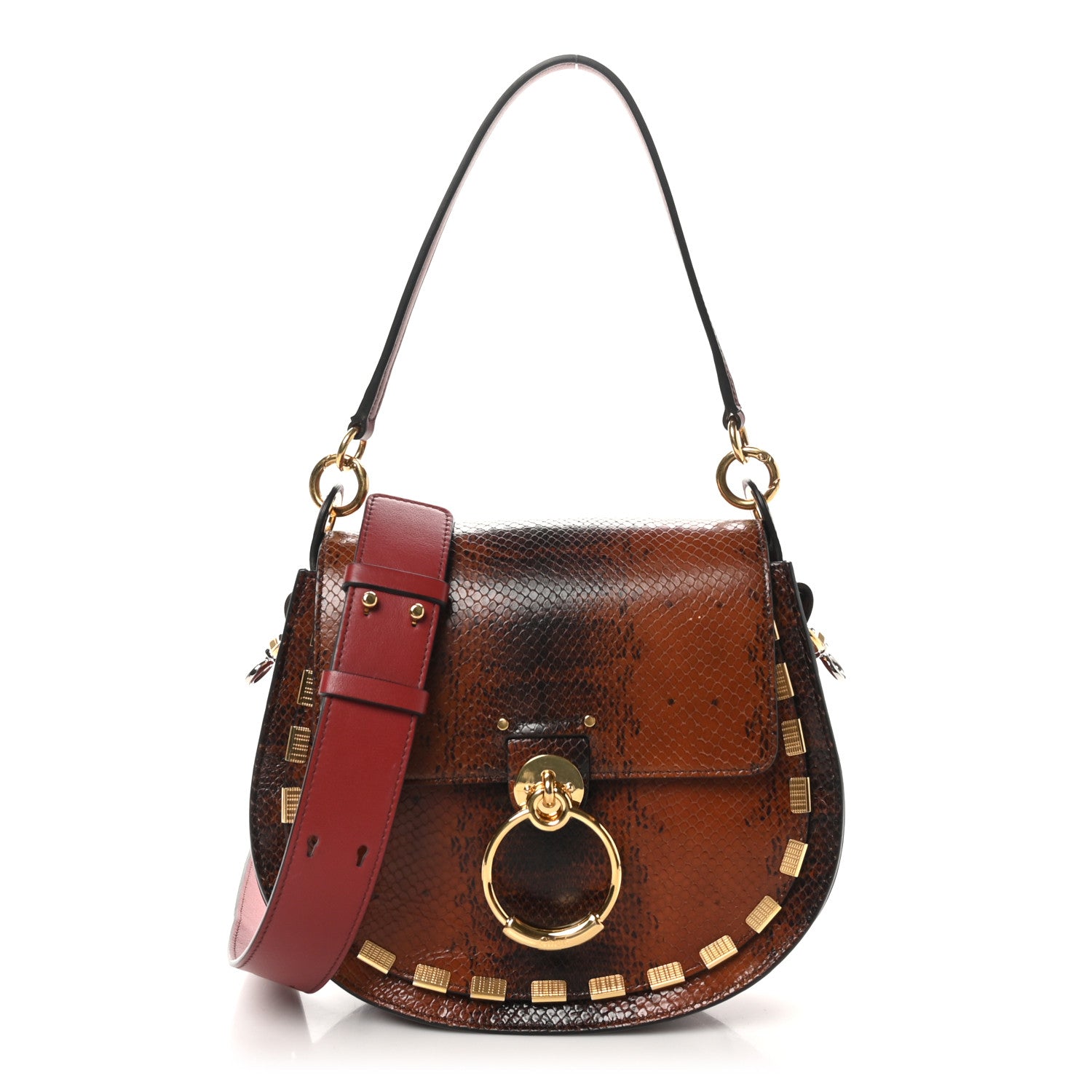 Chloe Calfskin Watersnake Embossed Large Tess Bag Red Black 1 of 9