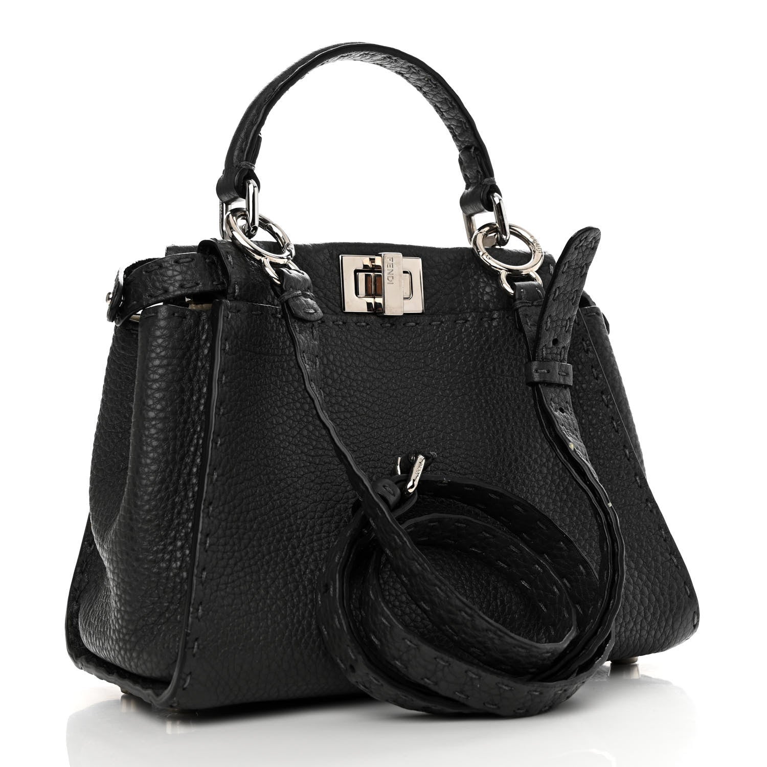 Fendi Cuoio Romano Selleria Bi-Color Mini Peekaboo Iconic Satchel Asfalto Latte 3 of 11