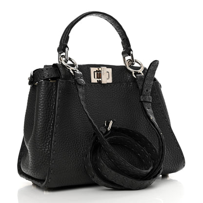 Fendi Cuoio Romano Selleria Bi-Color Mini Peekaboo Iconic Satchel Asfalto Latte 3 of 11