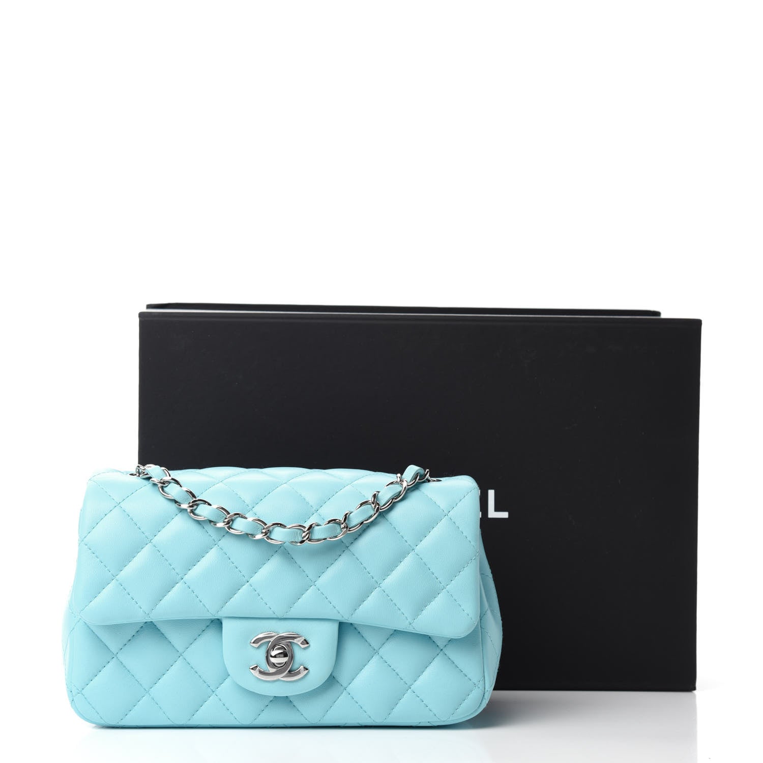Chanel Lambskin Quilted Mini Rectangular Flap Neon Blue 11 of 11