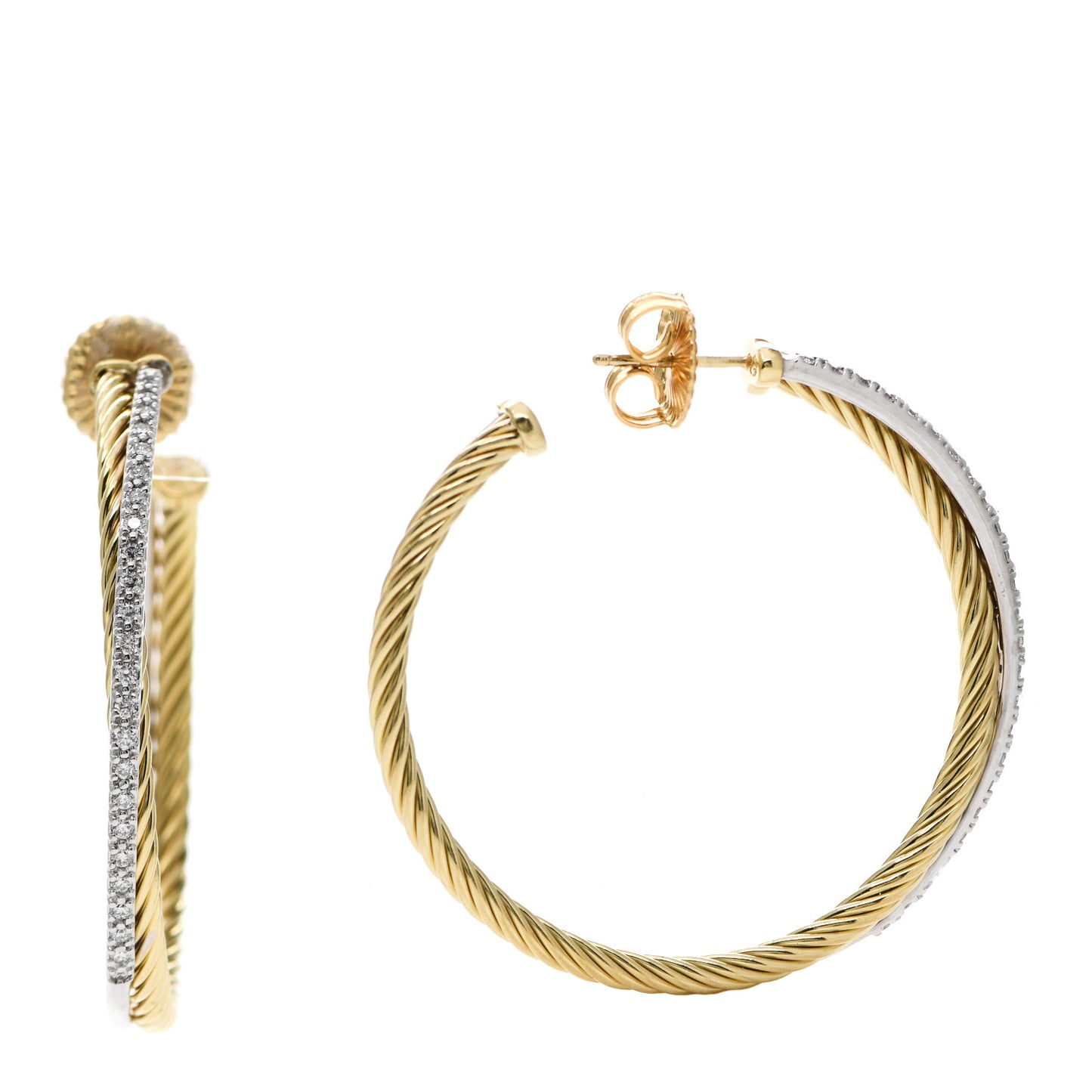 18K Yellow Gold White Gold Diamond Crossover Extra Large Hoop Earrings