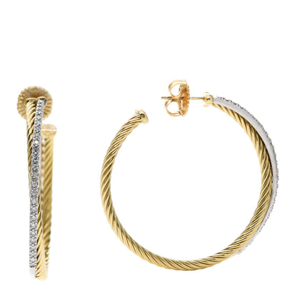 David Yurman 18K Yellow Gold White Gold Diamond Crossover Extra Large Hoop Earrings 1 of 4