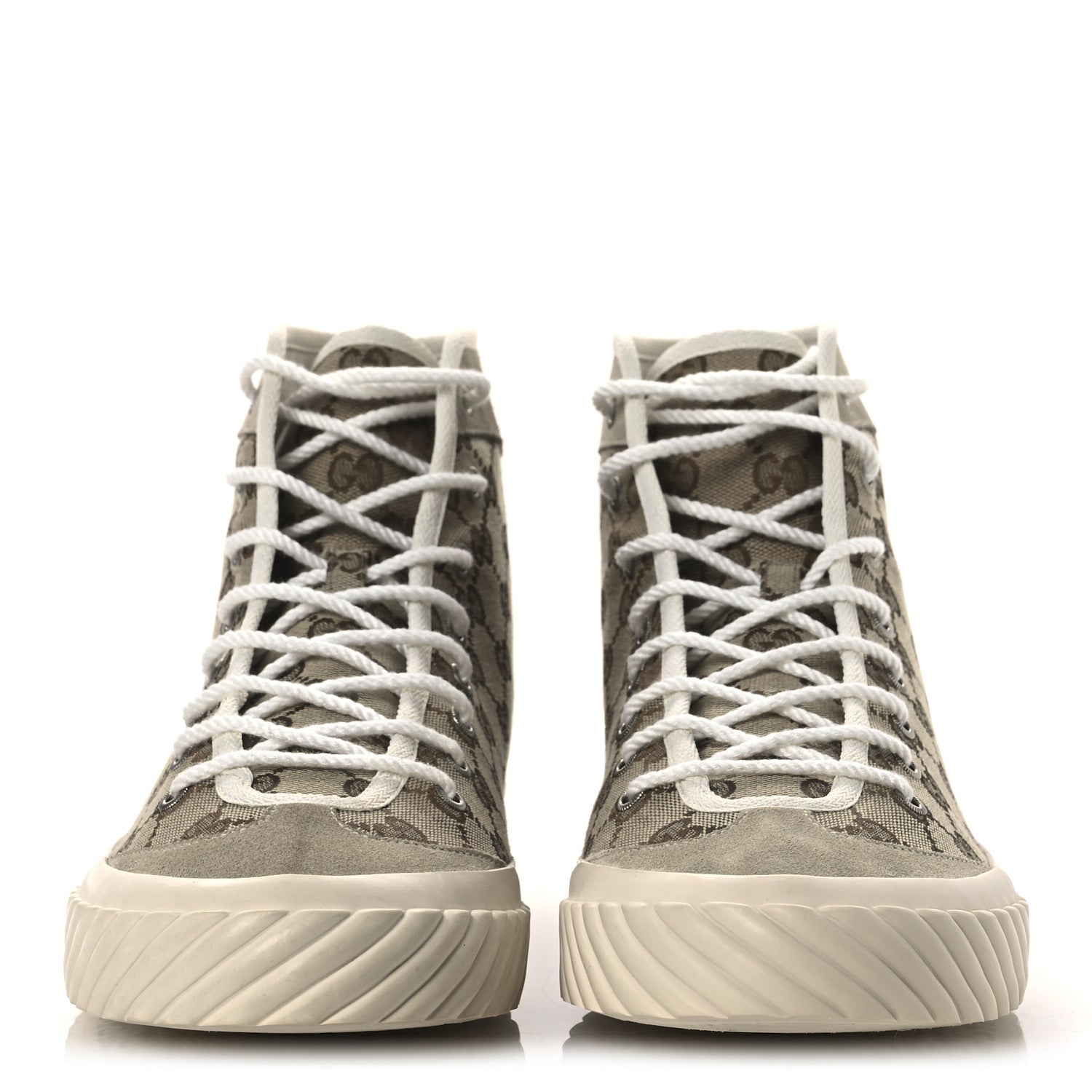 Gucci Monogram Suede Mens Tortuga High Top Sneakers 11 Beige Ebony Oatmeal Mystic White 3 of 12