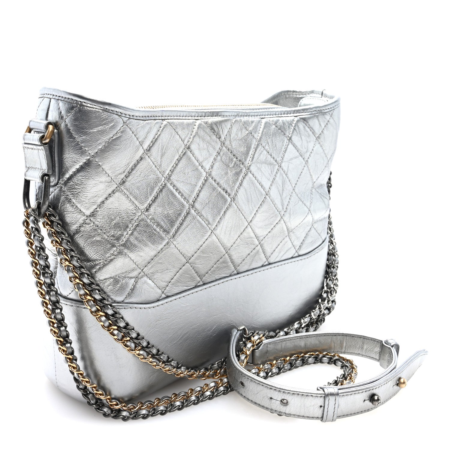 Chanel Metallic Aged Calfskin Quilted Medium Gabrielle Silver 3 of 10