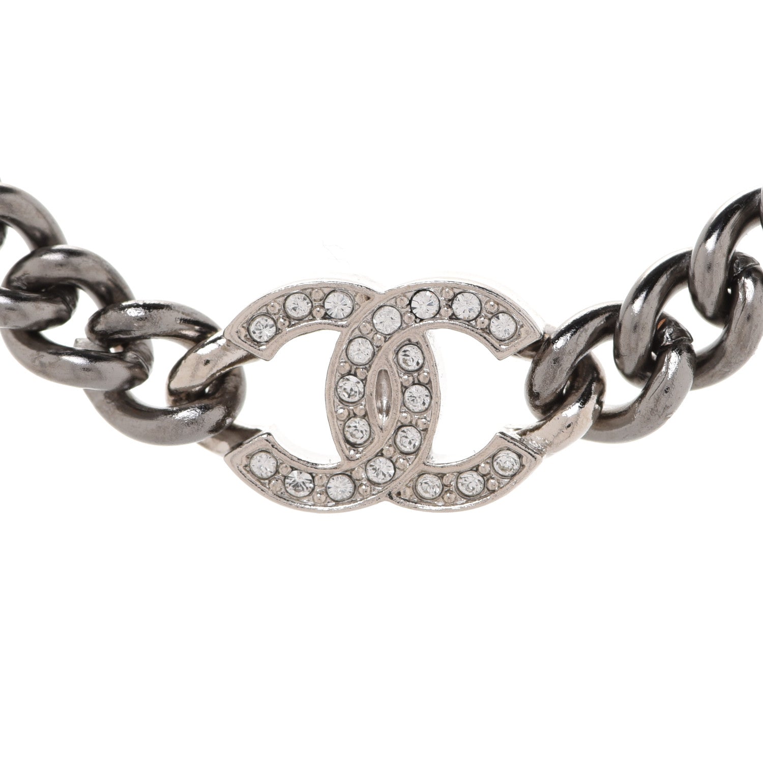 Chanel Ruthenium Crystal Chain CC Lucky Charms Choker Silver 4 of 6