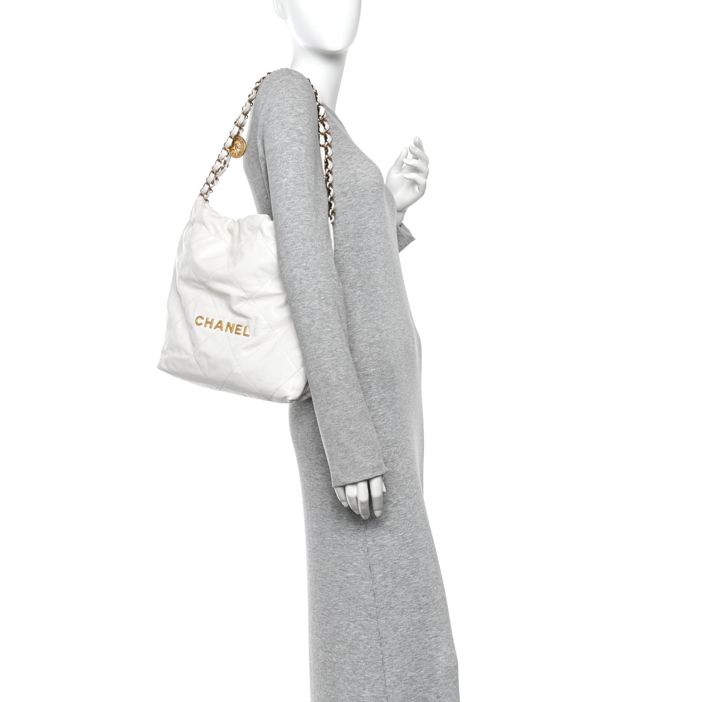 Shiny Calfskin Quilted Small Chanel 22 White