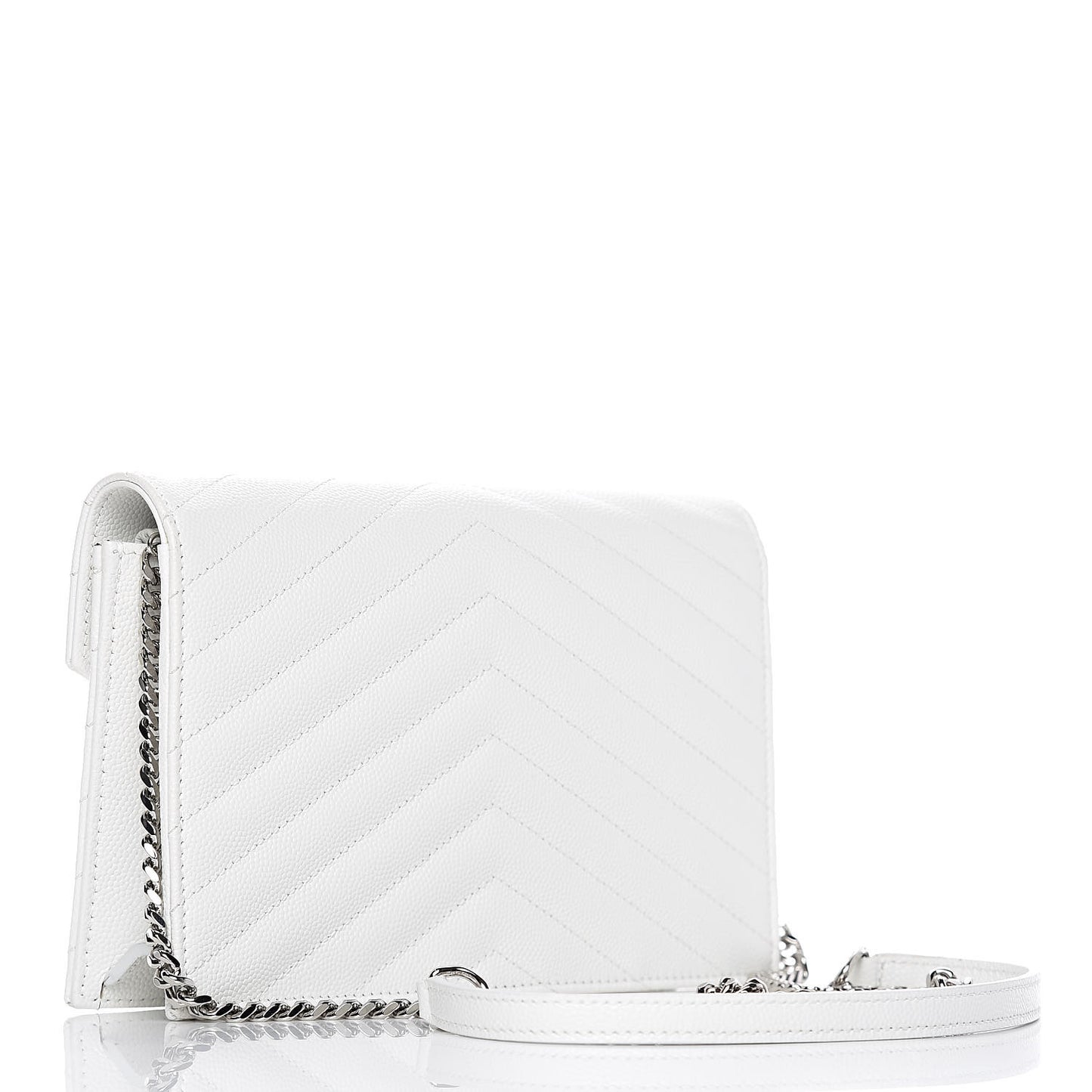 Grain De Poudre Matelasse Chevron Monogram Envelope Chain Wallet Optical White