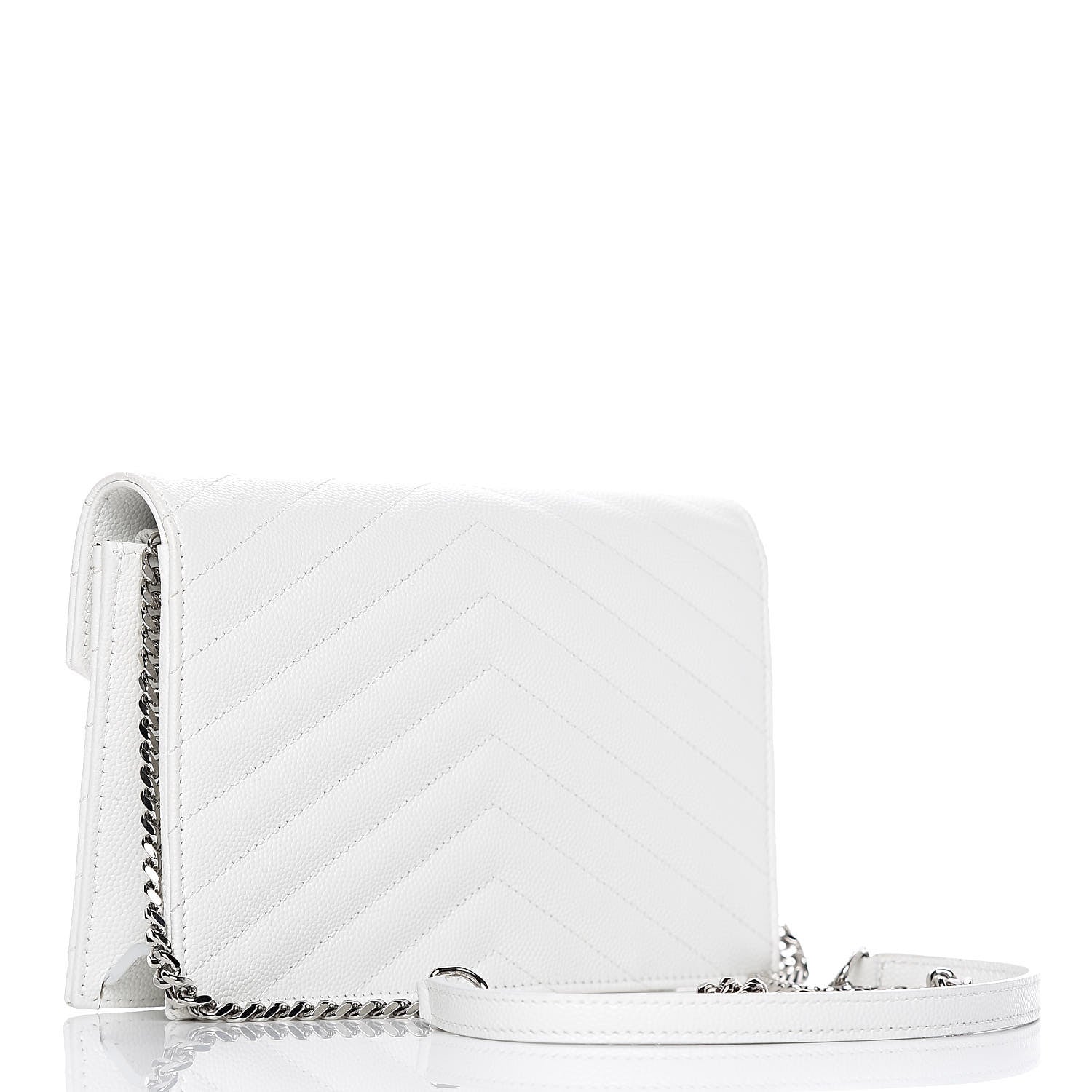 Saint Laurent Grain De Poudre Matelasse Chevron Monogram Envelope Chain Wallet Optical White 3 of 10