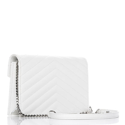 Saint Laurent Grain De Poudre Matelasse Chevron Monogram Envelope Chain Wallet Optical White 3 of 10