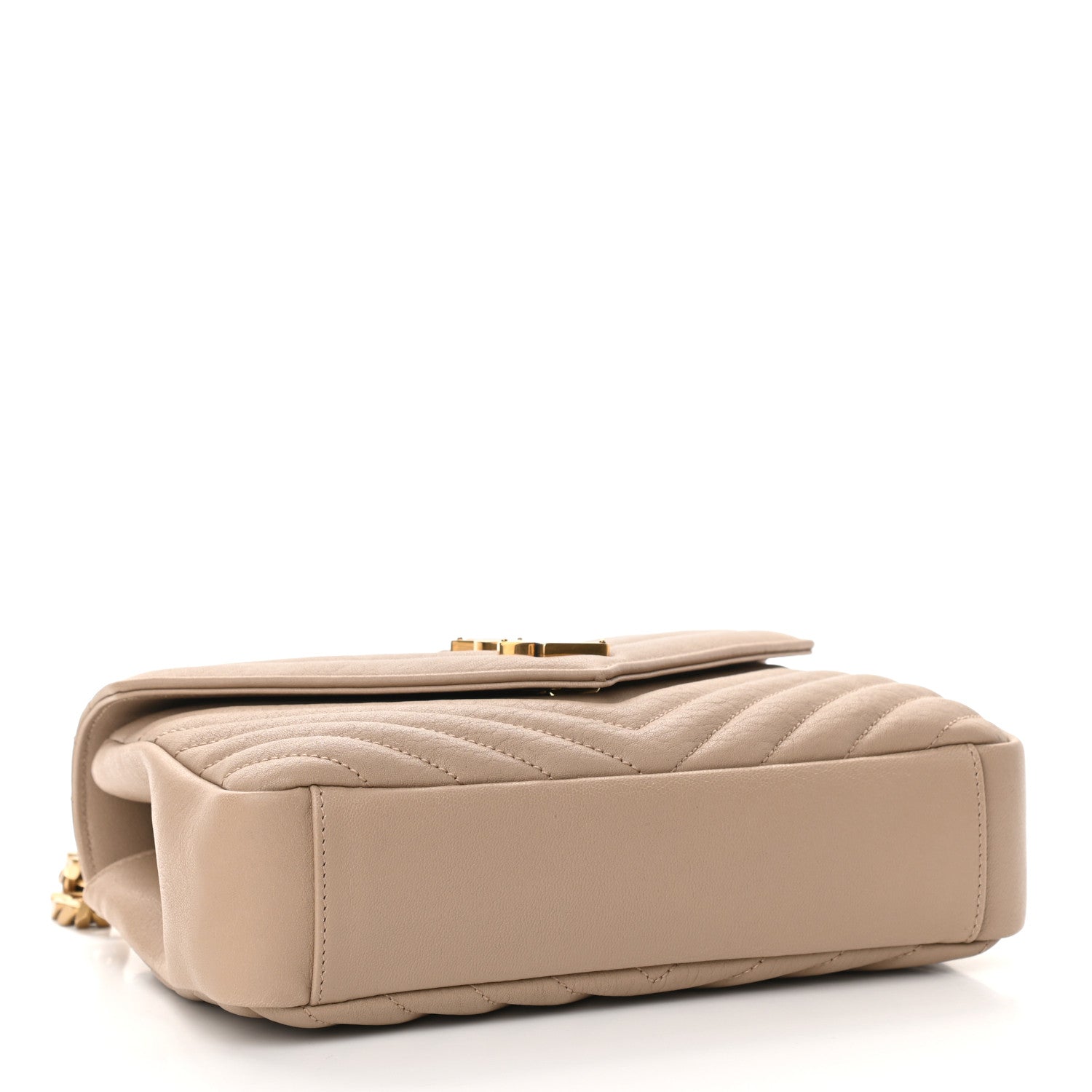 Saint Laurent Sheepskin Matelasse Chevron Monogram Medium College Bag Dark Beige 4 of 11