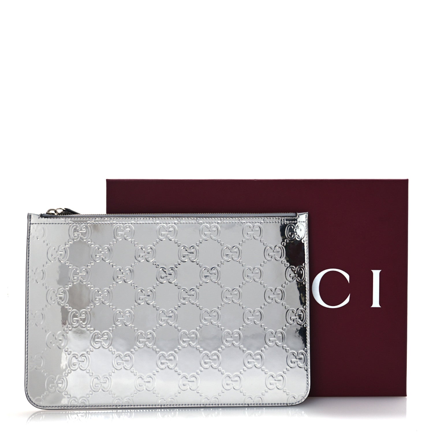 Gucci Guccissima Mirror Effect GG Pouch Silver 1683726 – FASHIONPHILE