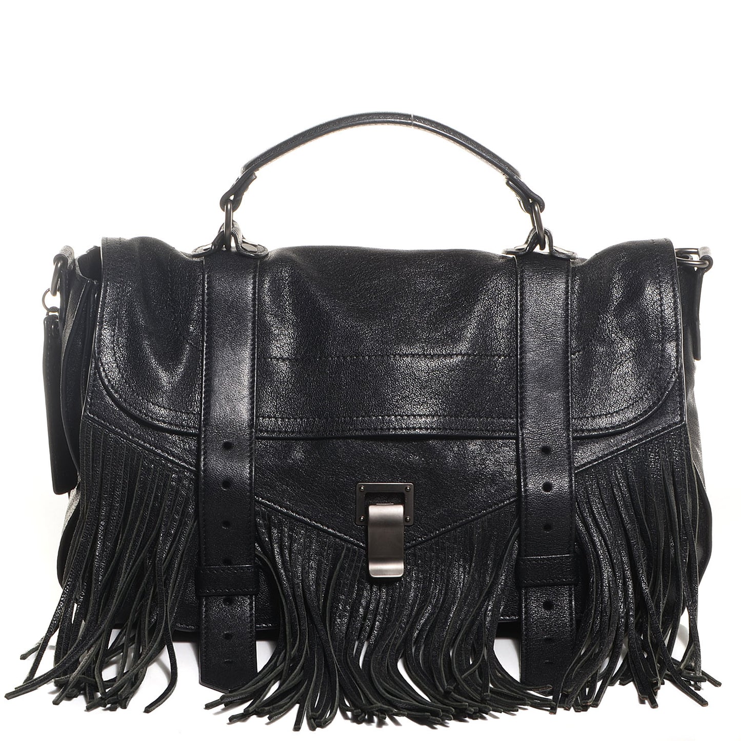 Lambskin Fringe Medium PS1 Satchel Black