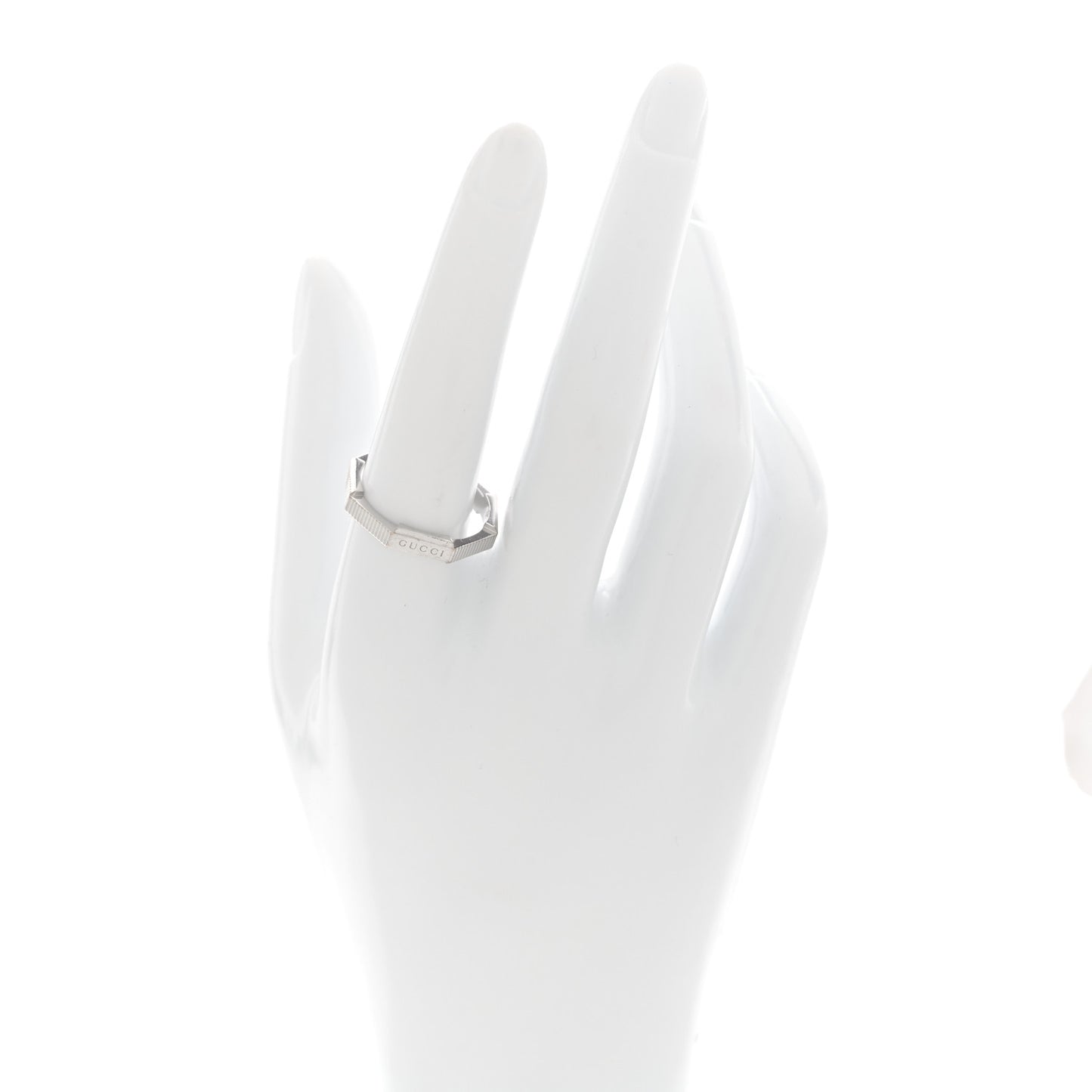 18K White Gold 4mm Link To Love Striped Ring 58 8.5