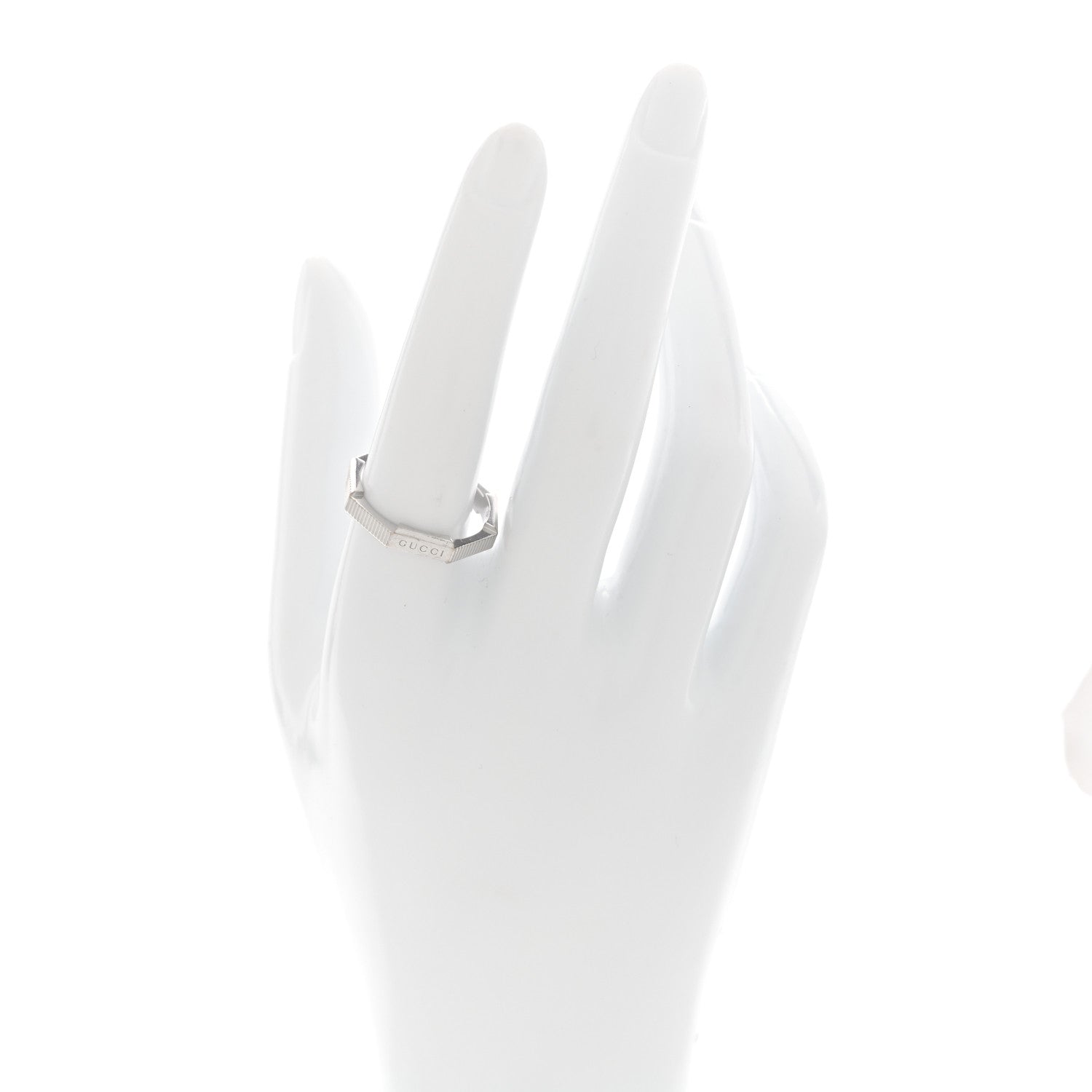 Gucci 18K White Gold 4mm Link To Love Striped Ring 58 8.5 2 of 4