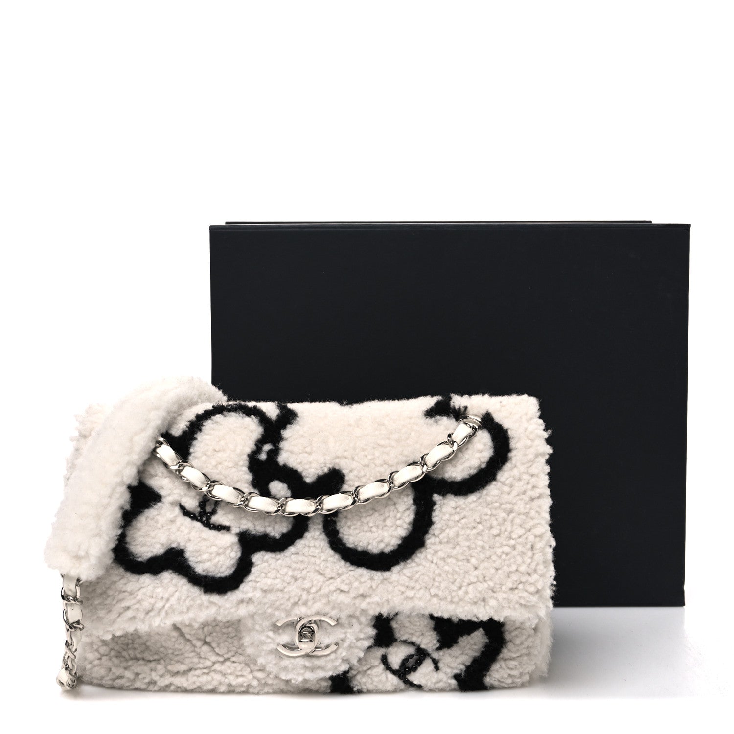 Chanel Wool Shearling Medium Single Flap White Black 11 of 11