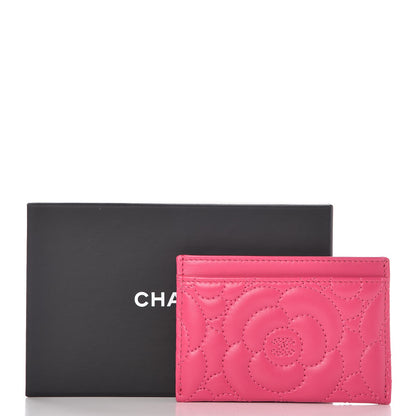 Chanel Lambskin Camellia Embossed Card Holder Fuchsia 9 of 9