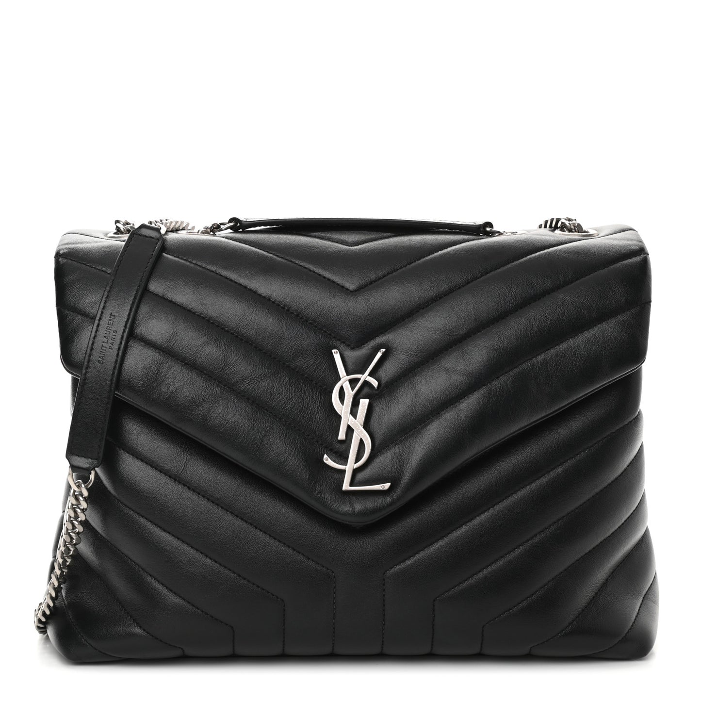 Calfskin Y Quilted Monogram Medium Loulou Chain Satchel Black