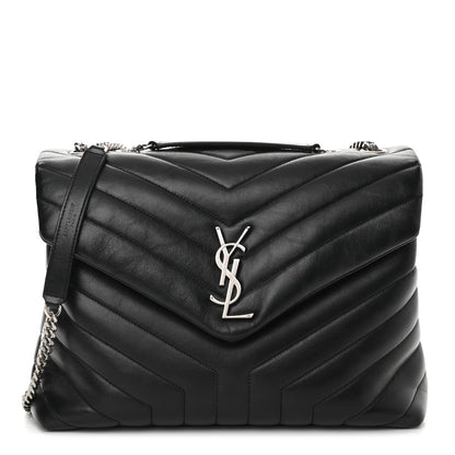 Saint Laurent Calfskin Y Quilted Monogram Medium Loulou Chain Satchel Black 1 of 12