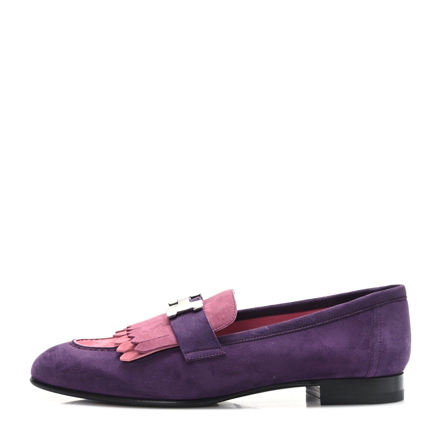 Hermes Suede Goatskin Womens Royal Loafers 37 Violet Oaxaca 1 of 9
