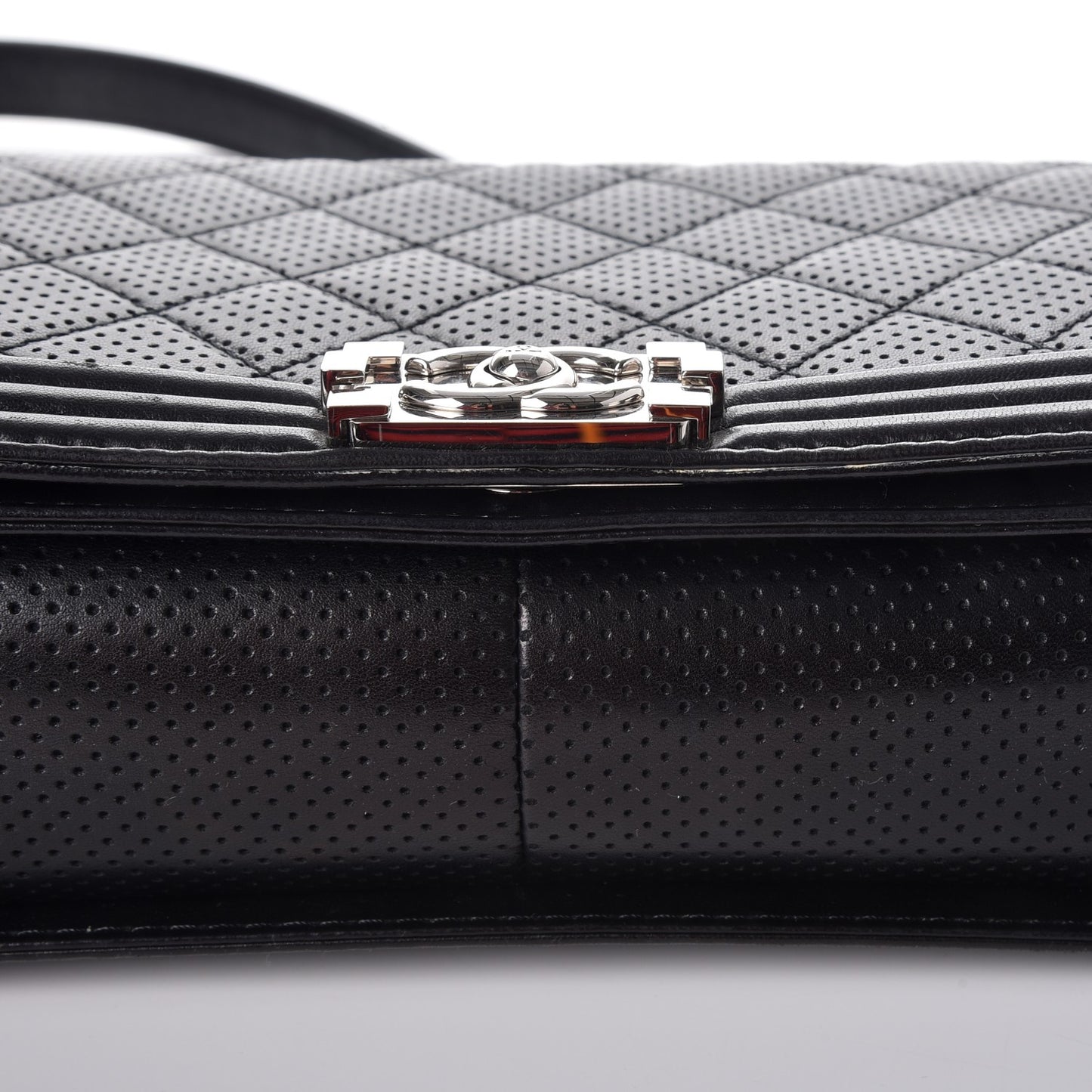 Perforated Lambskin Quilted New Medium Boy Flap Black
