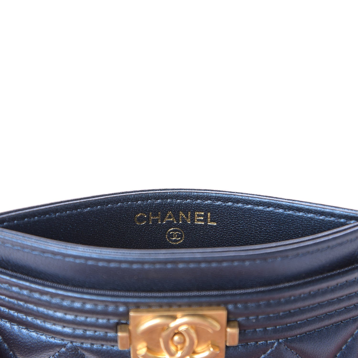 Chanel Metallic Lambskin Quilted Boy Card Holder Blue 8 of 12