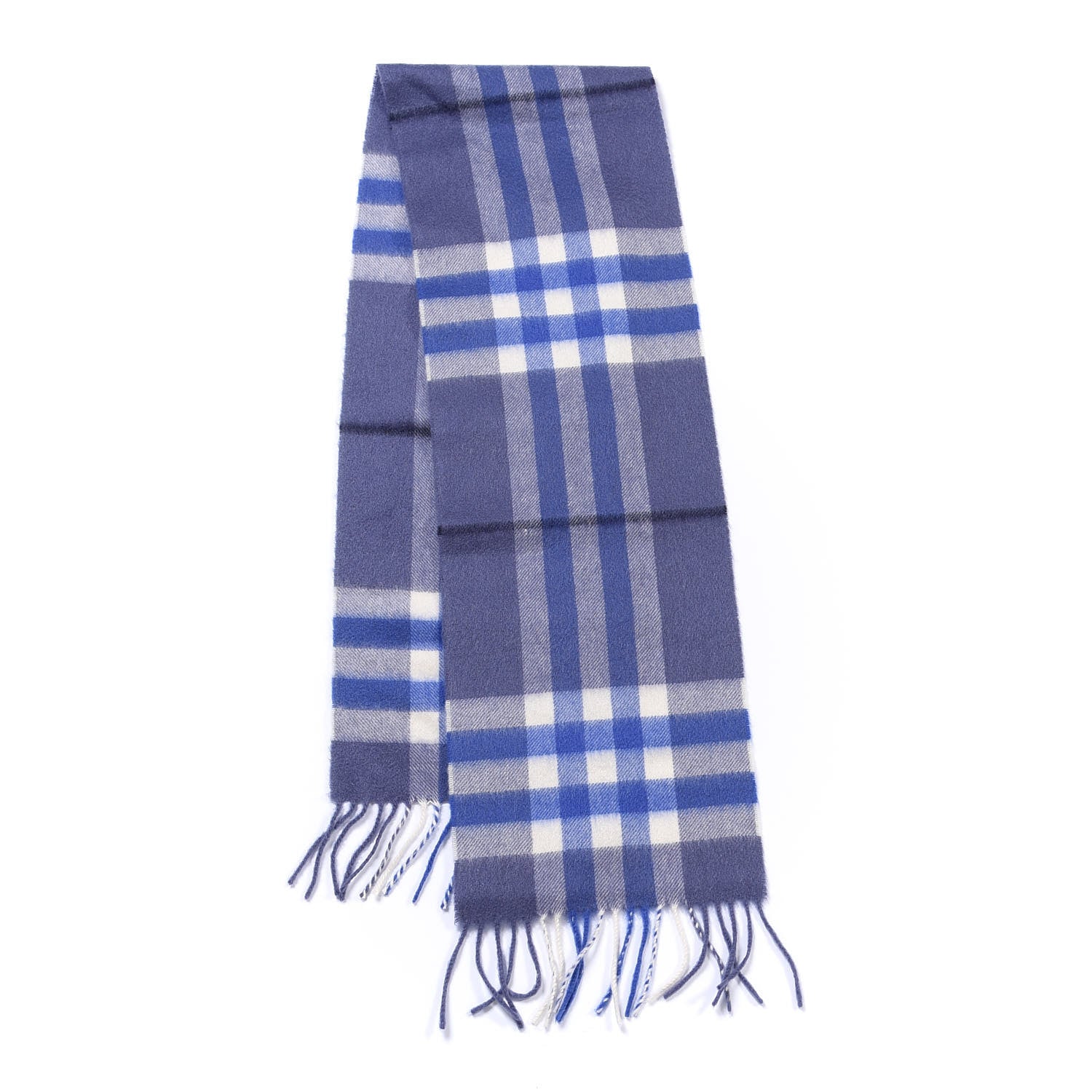 Burberry Cashmere Giant Check Fringe Scarf Blue 1 of 4
