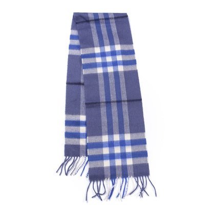 Burberry Cashmere Giant Check Fringe Scarf Blue 1 of 4