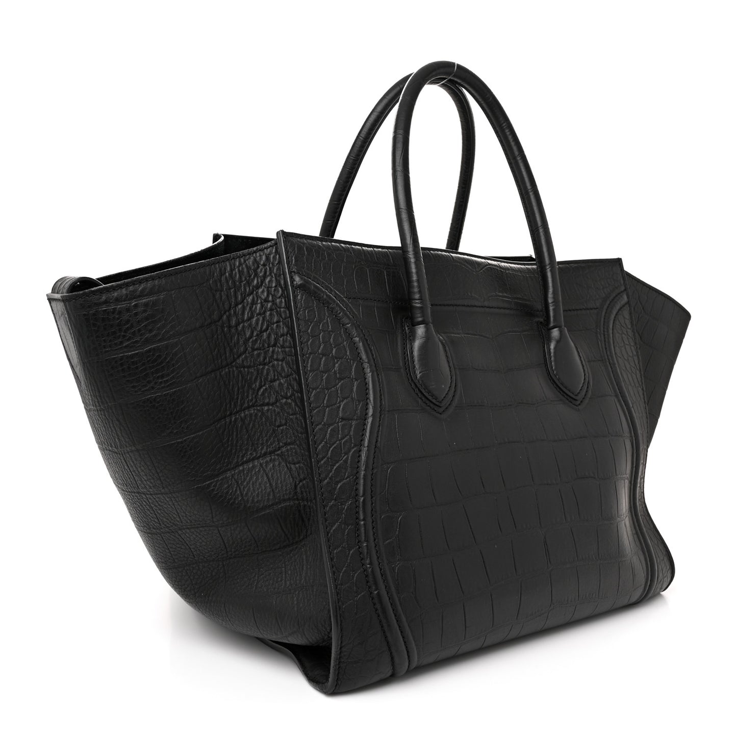 Crocodile Embossed Calfskin Large Phantom Luggage Black