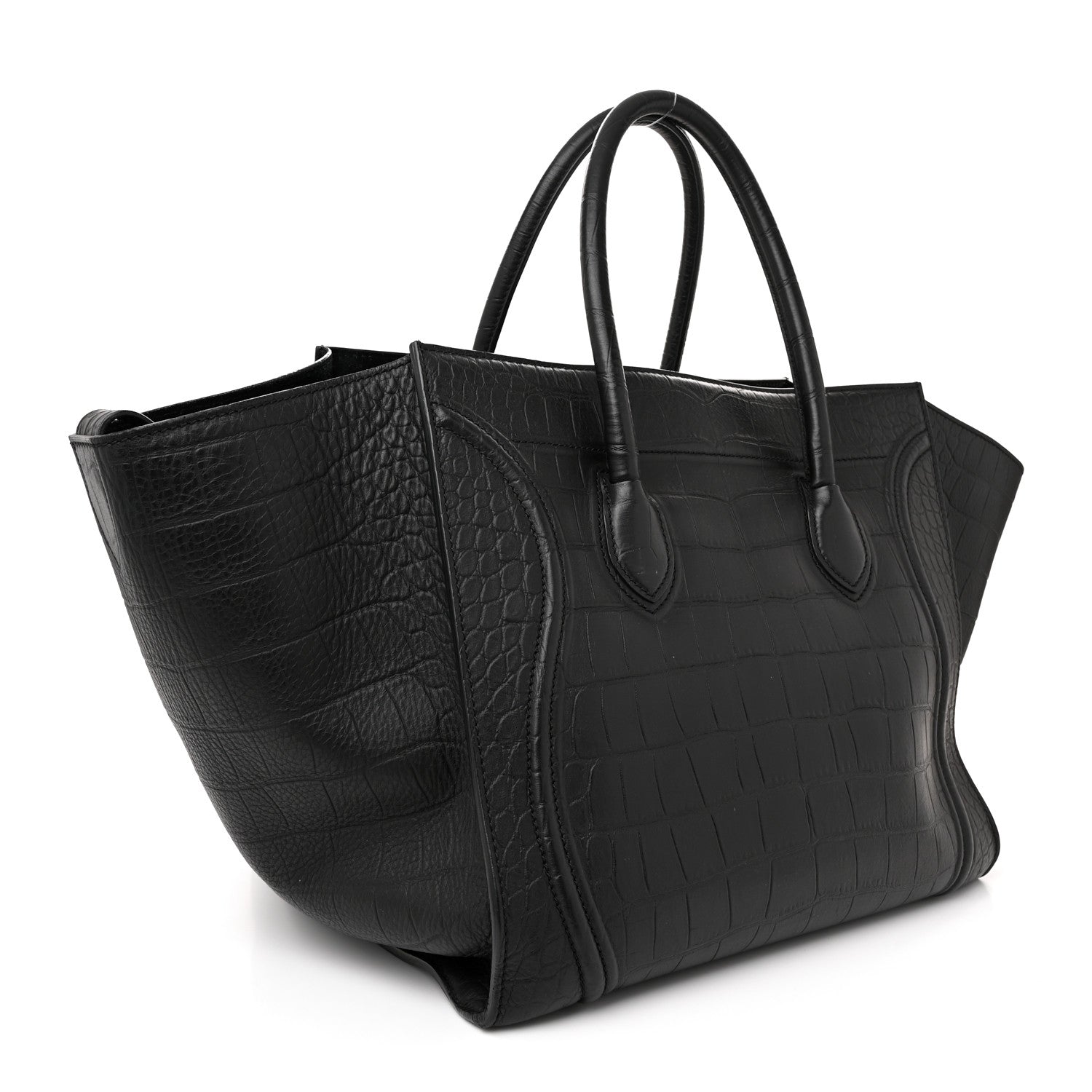 Celine Crocodile Embossed Calfskin Large Phantom Luggage Black 3 of 14