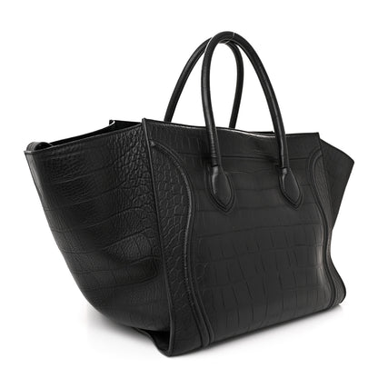Celine Crocodile Embossed Calfskin Large Phantom Luggage Black 3 of 14