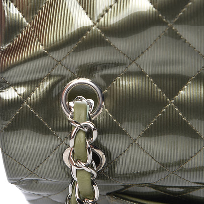 Chanel Striated Patent Quilted Medium Double Flap Green 11 of 14