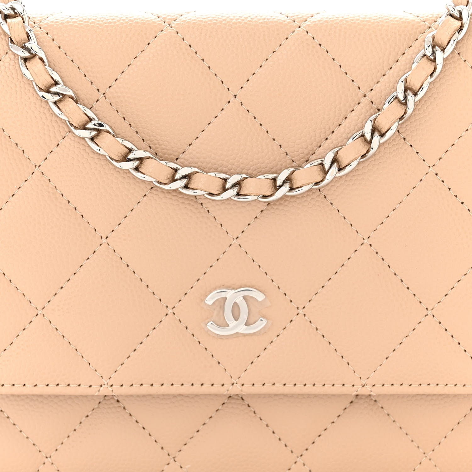 Chanel Caviar Quilted Wallet on Chain WOC Beige 9 of 12