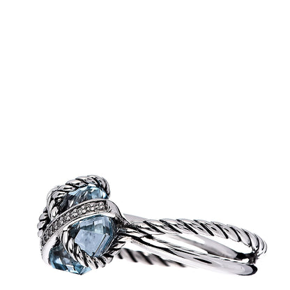 David Yurman Sterling Silver Diamond Blue Topaz 10mm Cable Wrap Ring 54 7 3 of 5