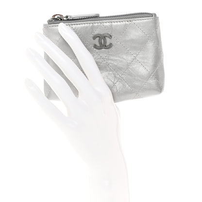 Chanel Metallic Aged Calfskin Quilted Palette Key Holder Case Silver 2 of 8