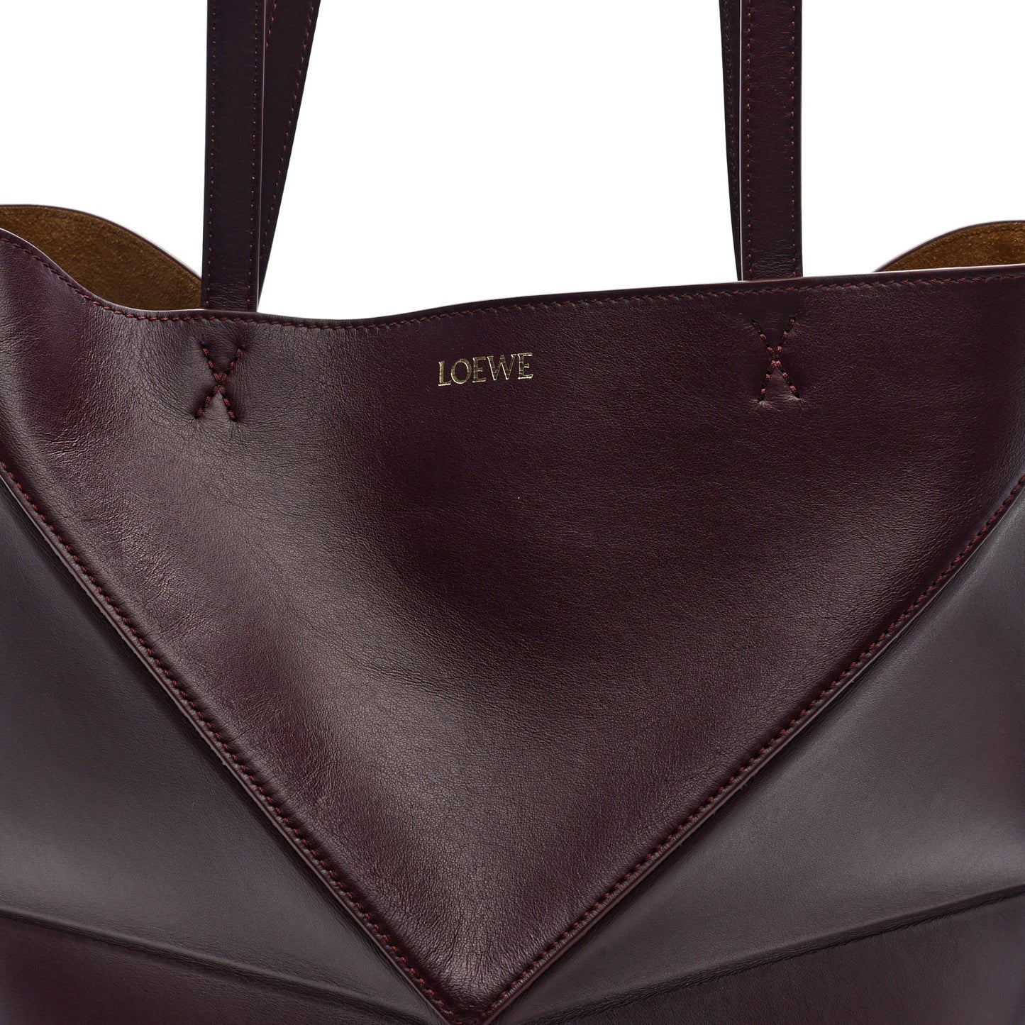 Shiny Calfskin Medium Puzzle Fold Tote Dark Burgundy