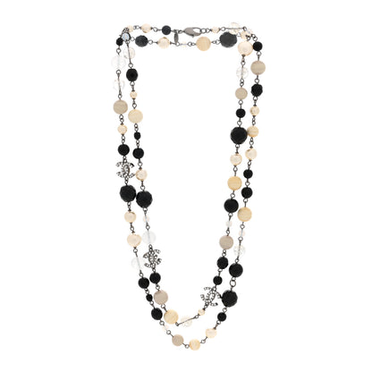 Chanel Pearl Crystal Bead CC Long Necklace Black Silver 3 of 4