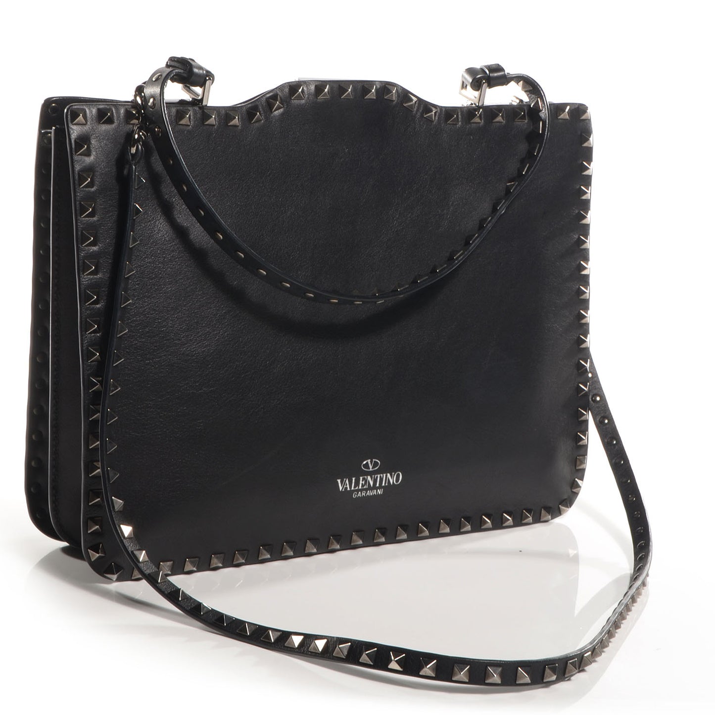 Vitello Rockstud Flip-Lock Shoulder Bag Black