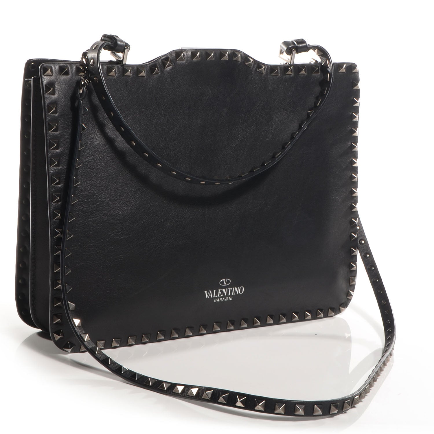 Valentino Garavani Vitello Rockstud Flip-Lock Shoulder Bag Black 3 of 9