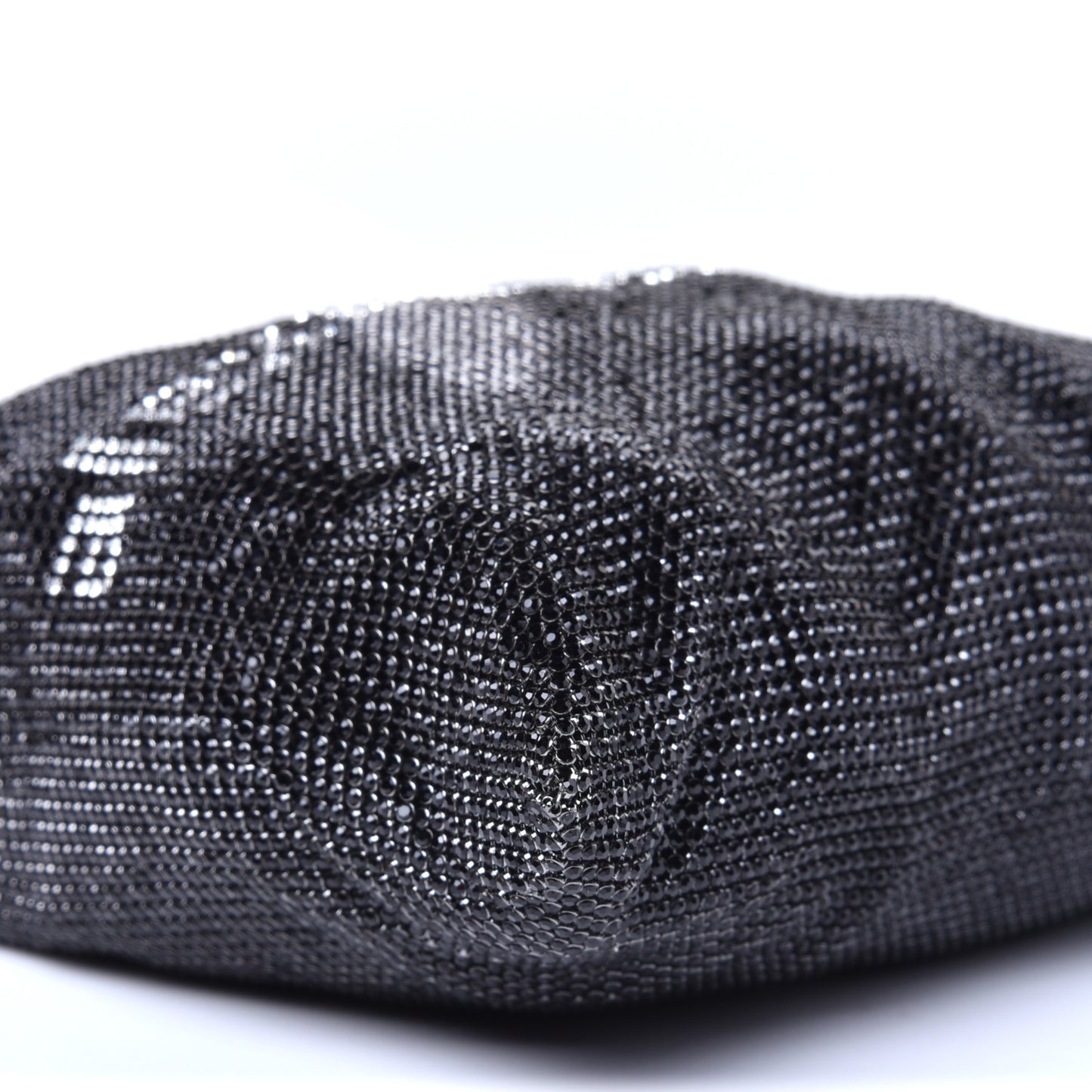 Rhinestone Chain Mesh Wanglock Logo Pouch Black White